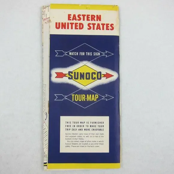 Vintage 1958 SUNOCO Gas Company Road Map Eastern United States - Picture 1 of 12